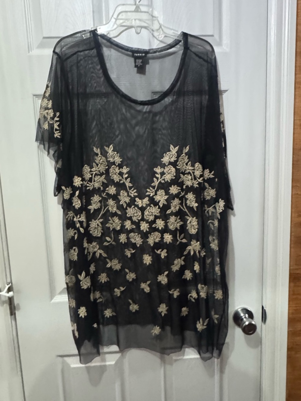 torrid Black Sheer Tunic with Gold Floral Embroidery